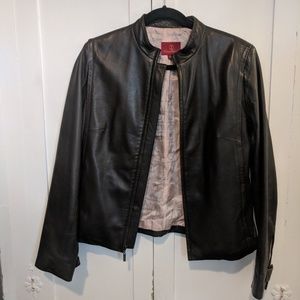 Cole Haan Lambskin Leather Moto Jacket (Brown)